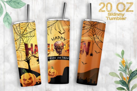 20oz Skinny Tumbler Skull Halloween