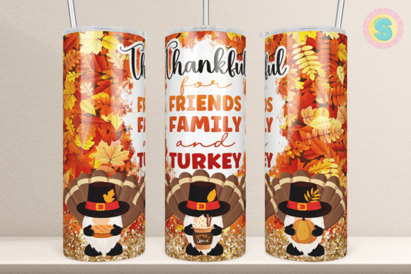 20Oz Turkey Gnome Thankful Tumbler Wrap