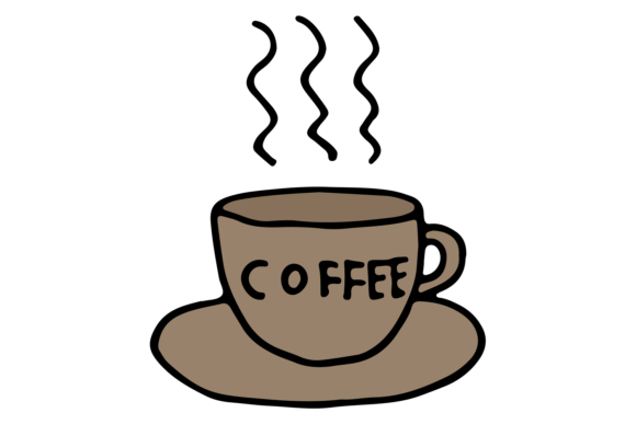 Coffee Cup Doodle Icon. Hot Drink Color