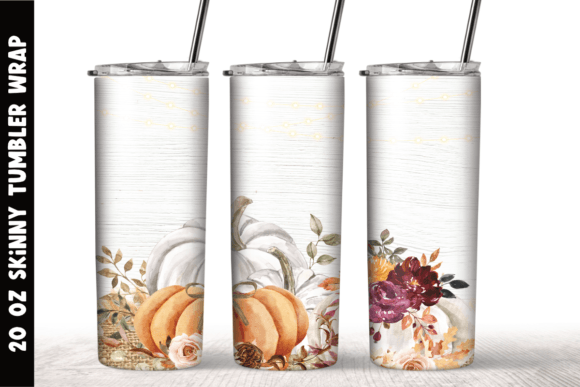 Fall Pumpkin Vintage Flower Tumbler Wrap