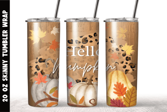 Hello Pumpkin Fall Leopard Tumbler Wrap