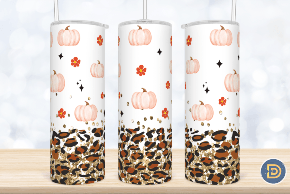 Leopard Pumpkin Gold Glitter Tumbler PNG