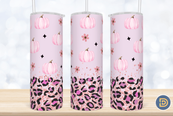 Pink Pumpkin Glitter Leopard Tumbler PNG